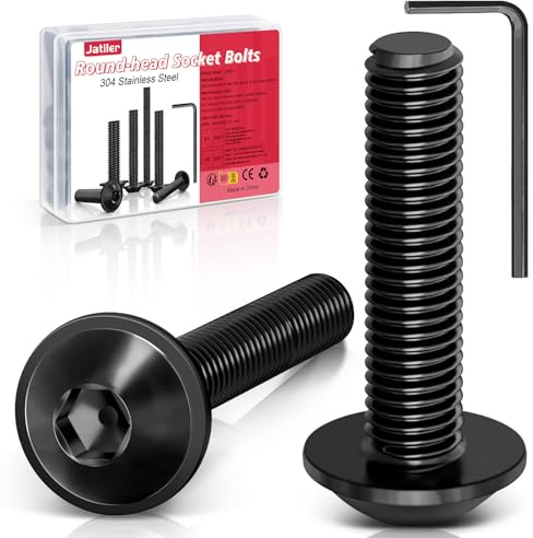 JatilEr 20 viti a testa bombata M5×40, esagono incassato con flangia, viti a testa semicircolare 304 in acciaio inox nero A2 V2A, filettatura completa con chiave a brugola