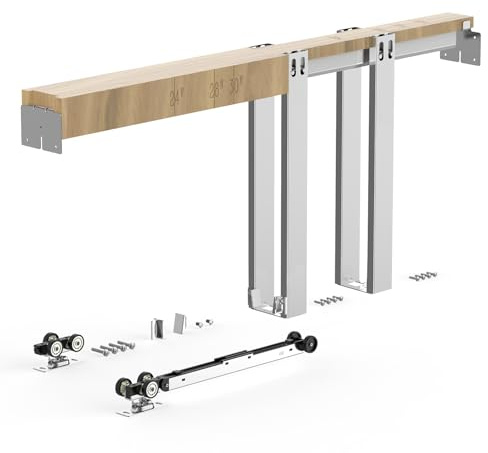 VEVOR Schiebetürrahmen-Set, Schiebetür-Set aus verzinkter Stahl mit Zwei-Wege-Soft-Close-Mechanismus & sanftem Gleiten, für Wohnzimmer, Badezimmer (610–762 B X 2032 H mm (Vollmetallpfosten))