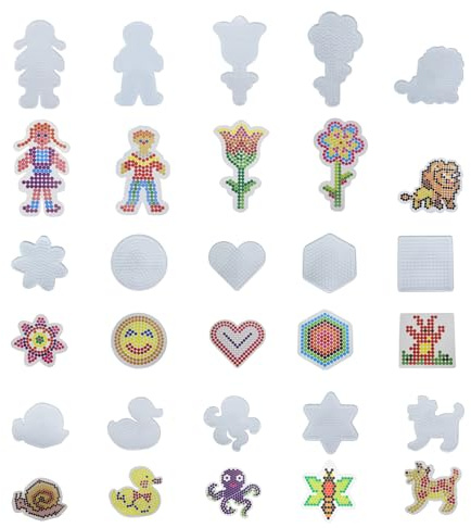 Ziyonix 15 Stück Bügelperlen Platten Set 5mm, Transparente Bügelperlen Steckplatten mit 15 Bunte Vorlagen, Perlen zum Basteln Schablonen für Kinder ab 3 Jahre, DIY Zubehör Geschenk für Jungen Mädchen