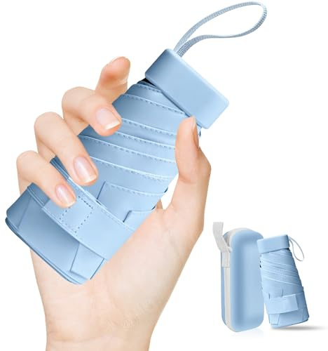 LENDOO Mini Ombrello Tascabile, Mini Ombrello Tascabile Anti UV UPF>50+ Ombrello con 6 nervature Pieghevole Rivestimento In Teflon 210T, Ombrello Da Sole/Pioggia, Portatile Leggero Compatto