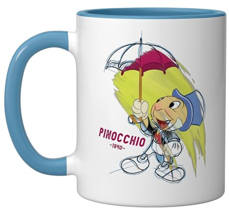 Disney Ink and Paint Jiminy Cricket from Pinocchio 1940 Ceramic Mug, Blue/White