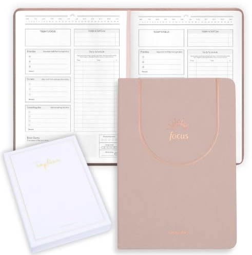 ADHD daglig planerare för neurodivergenta vuxna – Premium läder produktivitet och uppgiftshanteringsplanerare med guidade fokussidor, 170 gsm papper, guldfolie och presentförpackning – odaterad | A5