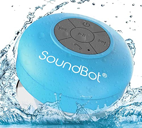 SoundbotÂź Waterproof Shower Speaker HD Water Resistant Bluetooth Handsfree Portable with Loud Clear Sounds 6+hrs of Playtime, Wireless Suction Cup Small Durable for Outdoors Travel Home SB510 (Blue)