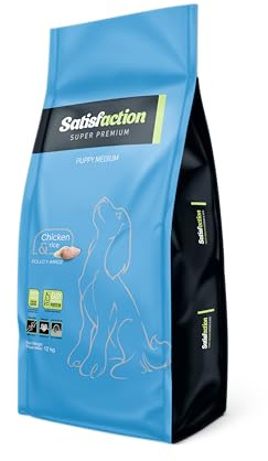 Satisfaction Puppy Medium 12 KG, pienso para Cachorros hasta los 14 Meses, de Razas Medianas, Comida para Cachorros de 10 a 25 kg, con Pollo Fresco y arroz - Saco de 12 Kg