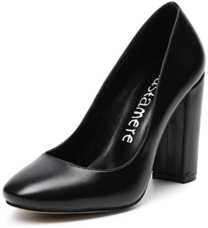 Castamere Chaussures Femme Haut Talon 10CM Escarpins Femme Bout Rond Confort Classique Mode Sexy Fête Mariage Bureau High Heels PU Noir Escarpin EU 41.5