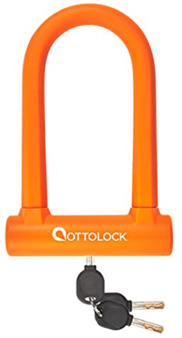 OTTOLOCK Sidekick Kompaktes U-Lock Fahrradschloss 7 cm x 14,5 cm, wiegt nur 750 Gramm und ist silikonbeschichtet Orange