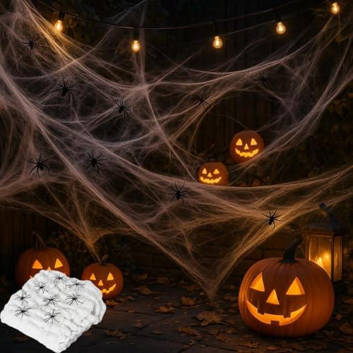 100g Halloween Spider Web Decorations with 40pcs Fake Spiders, Stretchable Cobweb for Haunted House Cobweb Decorations for Indoor & Outdoor Use