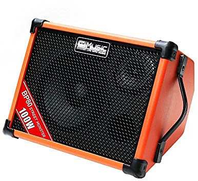 Coolmusic BP80 - Amplificador de guitarra acústica a batería, altavoz Bluetooth portátil de 100 W, 6 entradas, ecualizador de 3 bandas, color naranja