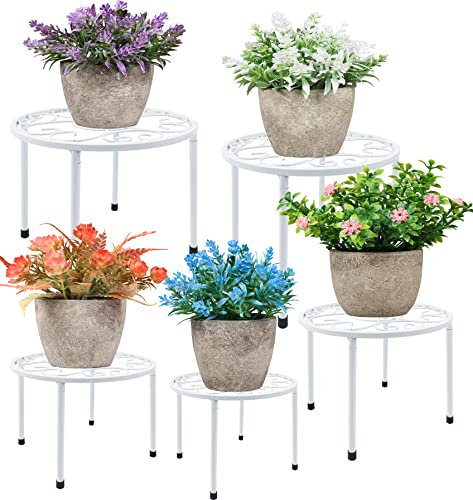 Metallväxtstativ 5-pack, HAINARverS kraftiga rostfria hörn blomkruksställ, runda stöd visningsställ hyllplan för hem- och trädgårdsinredning inomhus- och utomhus flera (vit)