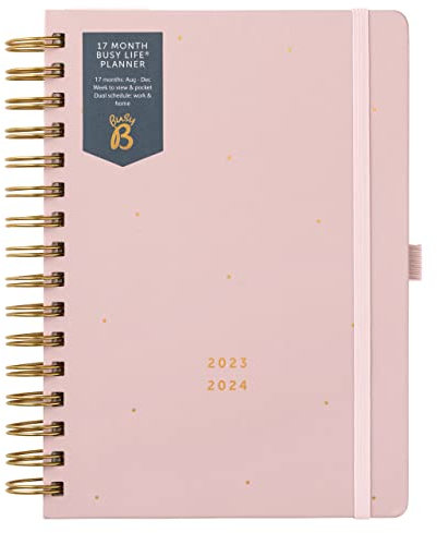Busy B Mid Year 17 Month Busy Life Planer August 23 - Dezember 2024 - Rosa - A5 Wochenansicht Planer mit zwei Zeitplänen, Stecktasche und Einkaufslisten