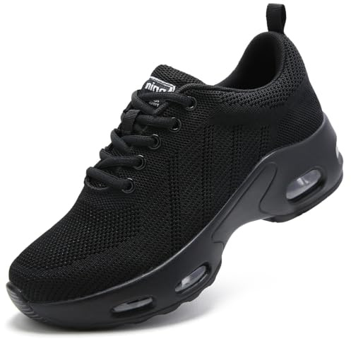 Trainers for Women Black Running Shoes Ladies Arch Support Memory Foam Plantar Fasciitis Orthopedic Shoes Air Cushion Comfort Gym Sneakers All Black UK 8