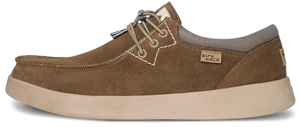 Kickback Haven - Mens Loafers - Colour Khaki Suede - Casual Moc Style Mens Shoes - Soft Leather and Suede Upper - Adjustable Elastic Laces - Cushioned Sole - Leather Lined Insoles - Size UK 10