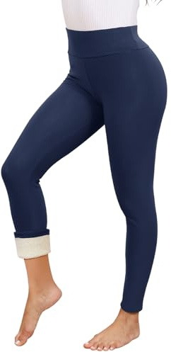 Decorie termo leggings dam vinter fodrade leggings fleece termobyxor dam varma termoleggings hög midja termostrumpbyxor dam ogenomskinliga, Marinblå, XL