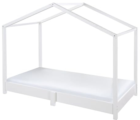 roba Hausbett 70 x 140 cm - Bodenbett für Kinder nach Montessori Prinzip - Erweiterbar durch Lattenrost, Matratze und Hausbettbezug - Holz weiß lackiert