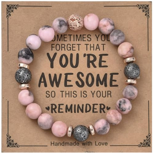 IOURVYA Perlenarmband Beste Freundin Geschenke Rosenquarz Armband Mutmacher Geschenk Geschenkideen Für Freundin Schwester Geburtstagsgeschenk Für Beste Freundin Freundschaftsarmband