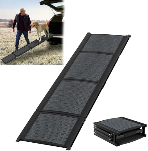 Suusolny Rampe pliable pour chien - 157 cm - Rampe de coffre de voiture pour chien jusqu'à 110 kg - Portable avec surface antidérapante et poignée rembourrée - Pour SUV, camion, voiture - Noir