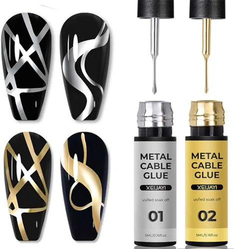 Gold Silver Gel Nail Polish Set, 2PCS Chrome Gel Nail Polish, Metallic Nail Art Painting Liner Art, Glitter Mirror Effect French Manicure Soak off UV/LED Manicure for Women