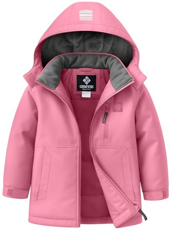 GEMYSE Kids Winter Jacket Waterproof Boys Girls Ski Jacket with Hood Windproof Warm Fall and Winter Outerwear(Misty Pink,8)