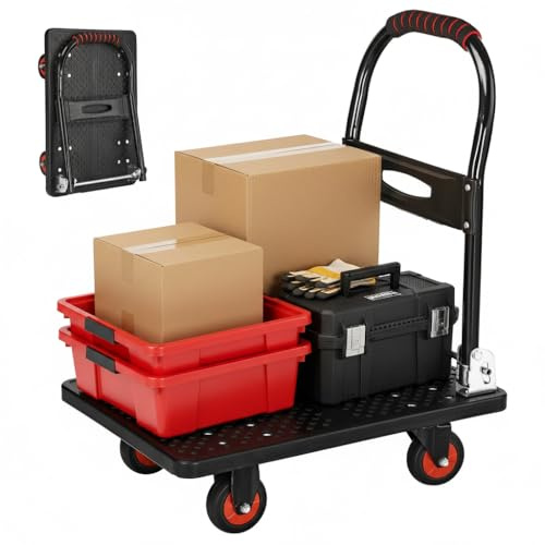 Dulcii Folding Hand Truck with 330lbs Weight Capacity,Heavy Duty Sack Truck with Handle & 4 Wheels,Foldable Platform Truck for Home Office Shop Warehouse Garage Moving-Black