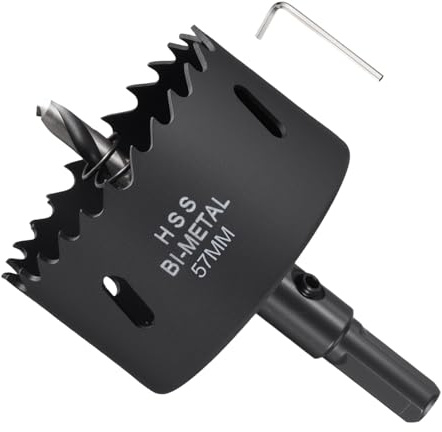 METALLIXITY Bi-Metal Hole Saw 2-1/4, M42 HSS Circular Head 57mm Hole Cutter with Center Drill Bit - for Thick Stainless Steel Hard Steel Sheet, Black
