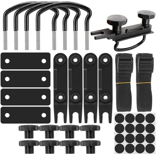 Jiavlyx 4 Pezzi Fissaggio Per Box Da Tetto, Universale Kit Di Montaggio Per Box Da Tetto, Morsetti A U Per Box Tetto, Larghezza Interna Di 85mm, Con 8 Dadi Di Bloccaggio Per Impieghi Gravosi E 2 Bende