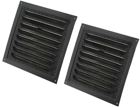 Sisinkal Rejilla de ventilación de 20 x 20 cm, rejilla de ventilación de metal con pantalla de insectos para sistema HVAC, instalación de pared lateral de techo (2 unidades, negro)