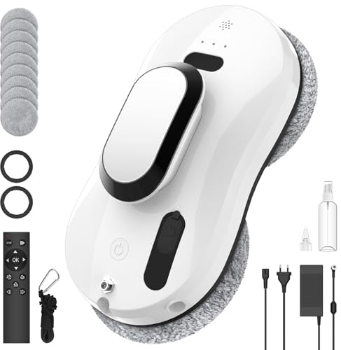 Robot Nettoyeur Vitre 5600Pa, Robot Laveur de Vitre avec Gicler l'eau Automatique, Navigation Intelligente, Détection des Bords, Système de Sécurité, Télécommande, pour Fenêtres, Miroirs et Carreaux