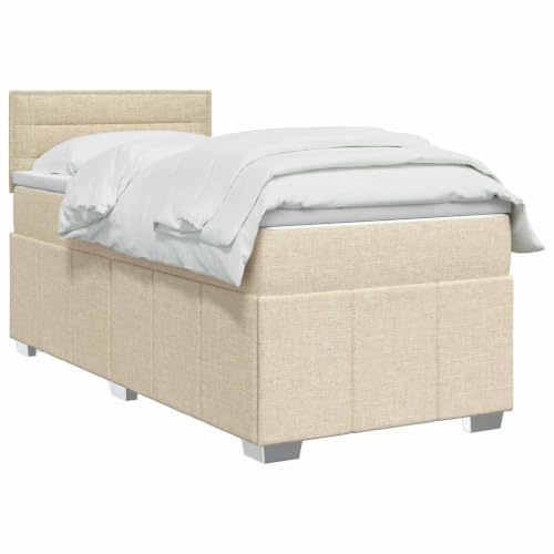 vidaXL Lit boxspring avec Matelas Crème 100 x 200 cm Tissu, Boxspring Moderne, tête de lit réglable, Matelas Ferme, Sommeil Confortable, Meuble déco stylé