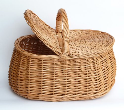 Tigana Picknickkorb mit Zwei Deckel Einkaufskorb aus Weide (46 x 31 cm - 1F)