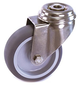 Edelstahlrolle 75 mm Gummi grau spurlos Rückenloch ohne Bremse V2A INOX Transportrolle Apparaterolle aus Edelstahl