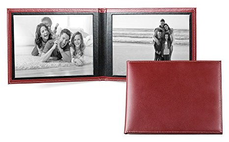 DELMON VARONE - Personalisierbarer Reise Bilderrahmen 13x18 Cambridge Leder Rot querformat, Fotoalbum für Zwei Fotos zum Aufklappen & Hinstellen, Bilder Album klappbar, individuell & persönlich