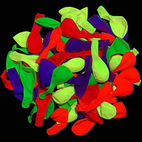 Neon UV Glow Balloons - Fluorescent Blacklight Balloons, 12 Inch Colorful Latex for Birthday, Wedding, Black Light Party Supplies, 5 Colors (50)