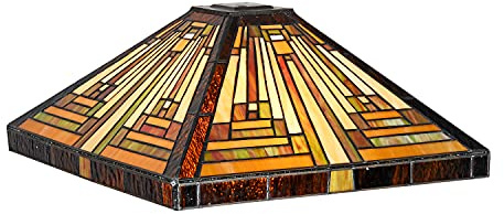 Capulina Tiffany Lamp Shade 16 Inches Wide Accessories Replacement Amber Brown Stained Glass Mission Square Tiffany Style Lampshade for Table Lamp Floor Lamp