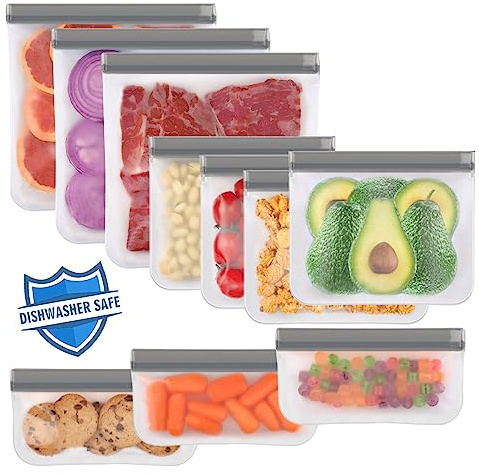 Lerine 10 Pack Reusable Freezer Bags Dishwasher Safe, Food Storage Bags