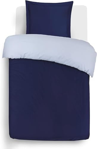 Vision - Bicolor marinblå/grå vändbara sängkläder - påslakan 140 x 200 cm med 1 örngott för standard 1 person säng - 100% bomull