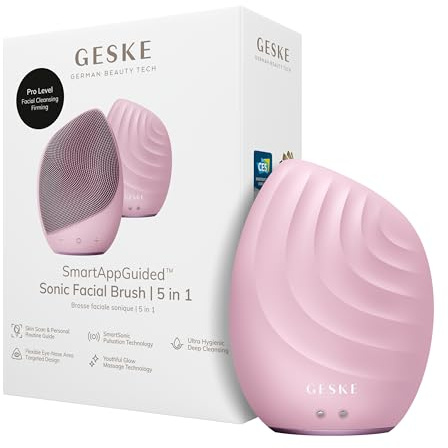 GESKE | Cepillo facial SmartAppGuided™ 5 en 1 | Cepillo de limpieza facial eléctrico | Cepillo de silicona suave | Limpieza facial profesional | Dispositivo de limpieza facial | masajeador facial