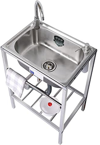 Evier de services publics acier inox Bol simple, Évier jardin extérieur, restaurant commercial indépendant préparant station nettoyage station nettoyage avec robinet, pour cuisine, chambre, garage (C