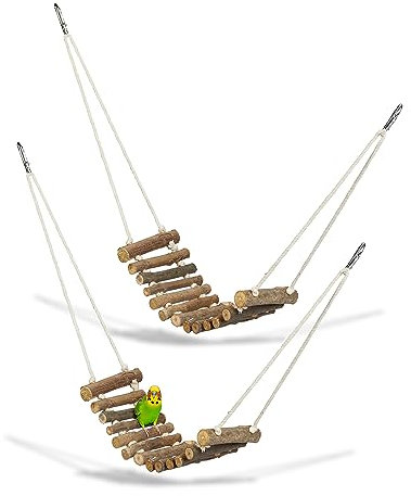Relaxdays Vogelspielzeug Leiter, 2er Set, Vogelkäfig Zubehör für Wellensittich, Kanarienvogel, Holz, Vogelleiter, Natur