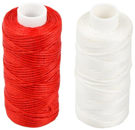 Filo Cerato 150D 0.8mm Filo Pelle Cerata 50m Filo di Cuoio Cerato Filo per Cucire Pelle Filo Cerato Corda Mano Cuciture DIY Leathercraft Tools (rosso + bianco)