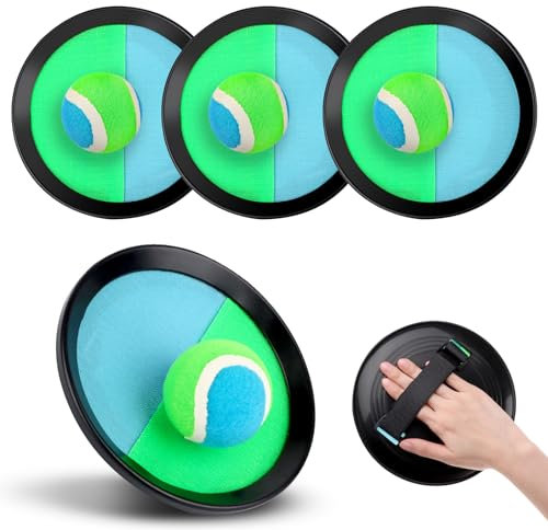 RISVOWO Strandspielzeug Wurfspiel mit 4 Schläger und 4 Bälle (blau-grün)