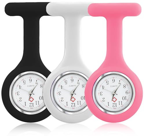 GBULTR Schwesternuhr mit Clip,3 Stück Krankenschwester Uhr,Präzise Taschenuhren,Analog Quarzwerk Uhren Pflegeruhr Ansteckuhr aus Silikon,für Damen Herren Pfleger und Ärzte Zubehör