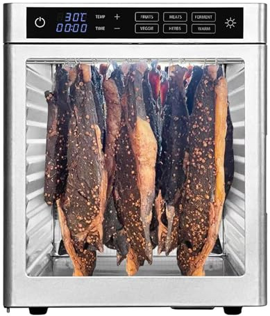 oiyocemo - Dörrautomat Edelstahl mit 12 Edelstahlgitter - 800 W - 6 Voreinstellungen für Dörrgerät Dehydrator Obsttrockner Dörrapparat