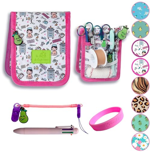 La Repera de Enfermera® Salvabolsillos Enfermeria + Porta Tijeras Enfermeria + Boligrafo 6 Colores + Pulsera | Organizador de bolsos | Accesorios Enfermera TCAE Veterinaria (WHITE/PINK)