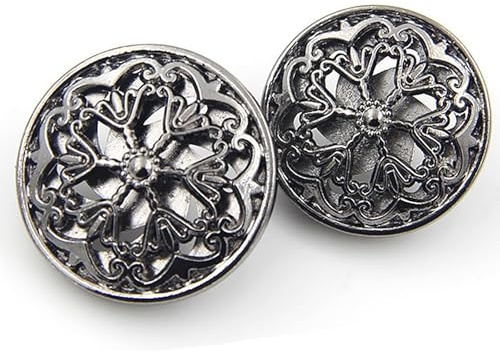 10PCS Clothes Button - Fashion Hollow Flower Metal Shank Round Shaped Metal Button Set Sewing Button (25mm Black)