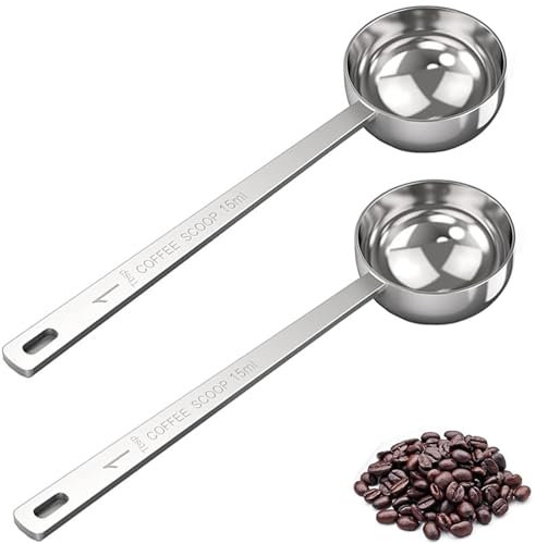 2 cucchiai da 1 cucchiaio di pala da caffè, misurino in acciaio inox, manico lungo, cucchiaio dosatore per caffè macinato, tè sfuso, latte brewin e polvere (30 ml)