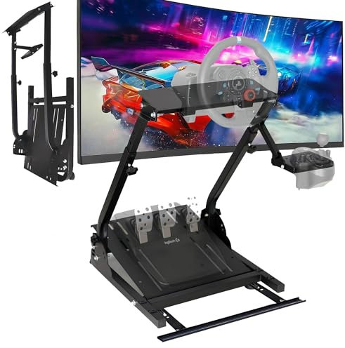 Soporte Volante Gaming Plegable V2 – Compatible con Logitech G29 G920 G923, Thrustmaster T150 T300 T500 TX TH8A, Fanatec Clubsport – Con Sujeción para Silla y Palanca de Cambios Ajustable