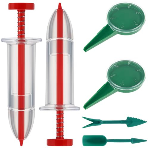 6PCS Seed Dispenser Mini Seed Spreader Small Seeds Planter Tool Seedlings Sower for Tiny Seeds Manual Seedlings Dibber and Widger Set Reusable Handheld Small Planter Tool for Carrot Lettuce(Red)