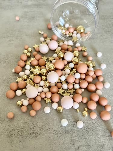 Metallic/Shimmer Balls Edible Cupcake Cake Topper Sprinkles (35g Pouch) (Pink/nude/Star)