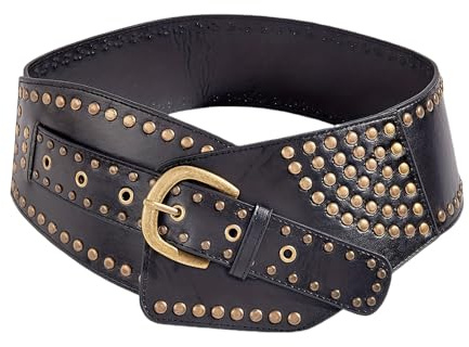 XFSRG Cinturon Mujer Remaches Dorados Borde Ancho Moda y Elegante Cinturones Estilo Vintage Adecuado para Todas las Ocasiones