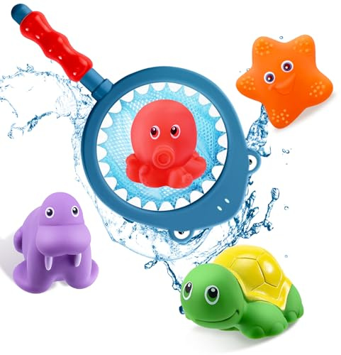 Acsatont Nessun Buco-Giocattoli da Bagno per Bambini, 7 Pezzi Giochi Bagnetto per Bambini 3 4 5 Anni, Giocattoli da Bagno Morbido, Piscina Giochi di Giocattoli per Ragazzi e Ragazze (Colore Chiaro)